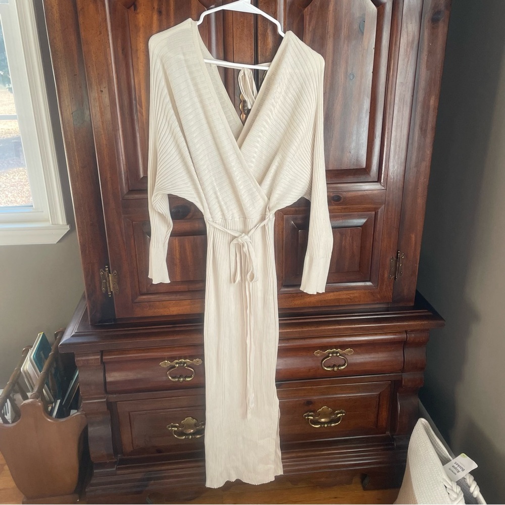 Pink Lily Cream Knit Cardigan dress
